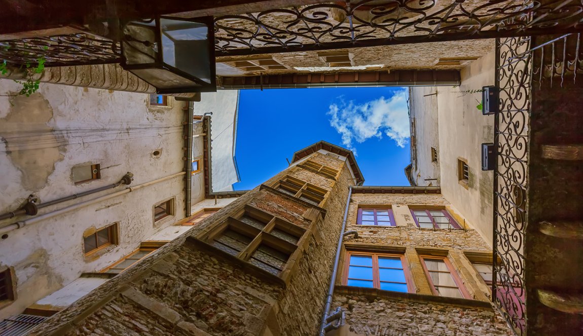 Old medieval courtyard Traboules in Lyon